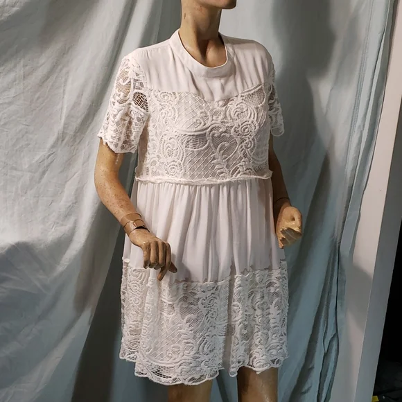Kendall & Kylie | Dresses | Kendall Kylie Lined White Ivory Lace Babydoll  Dress Womens Size Large | Poshmark